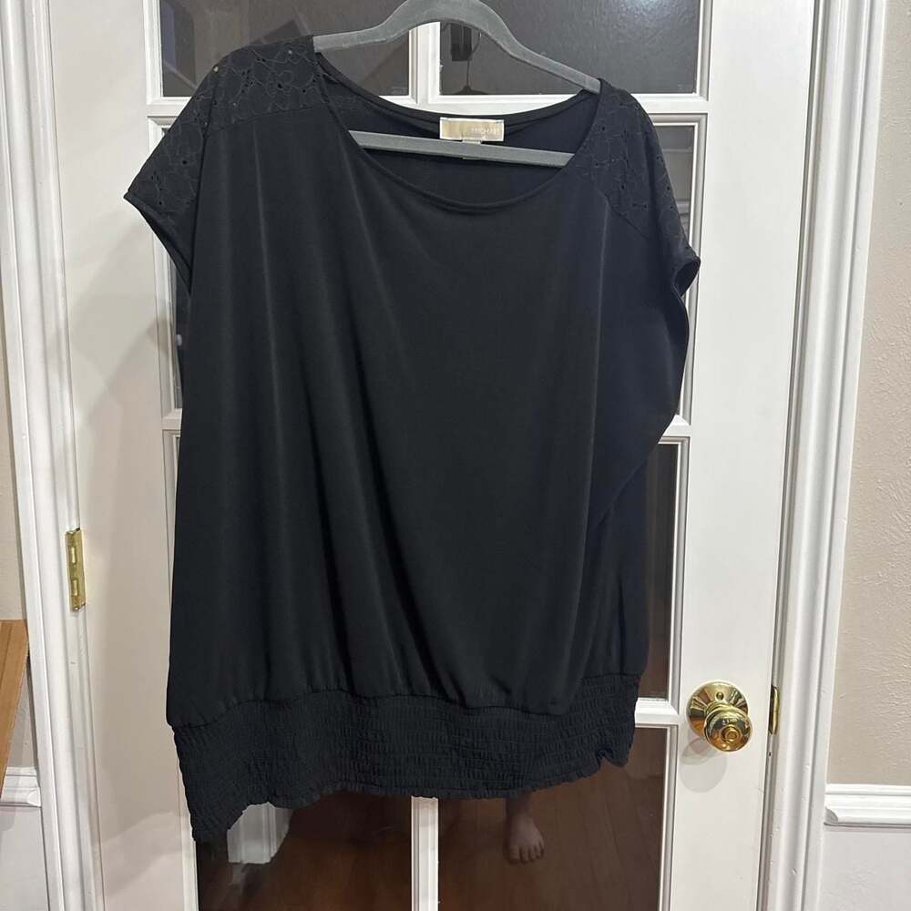 Michael Kors Lace Shoulder Smocked Hem Blouse
